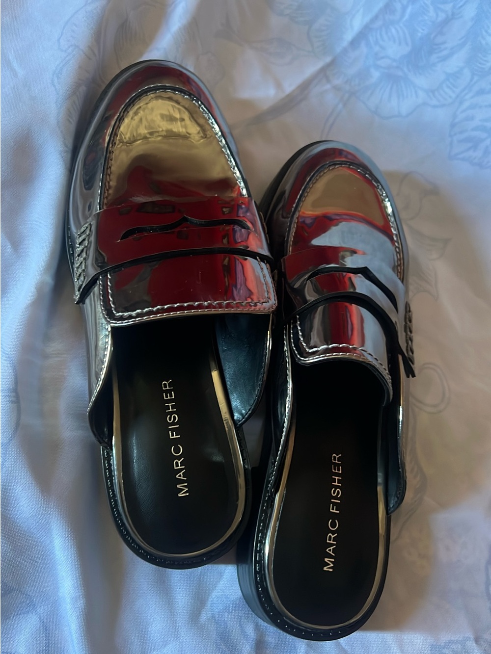 Marc Fisher Metallic Red and Silver Slip-On Loafers